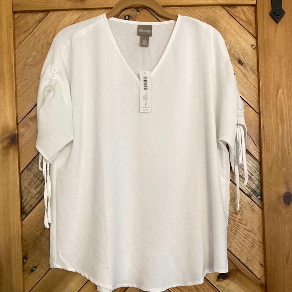 Chico’s Cinched Sleeve White Blouse